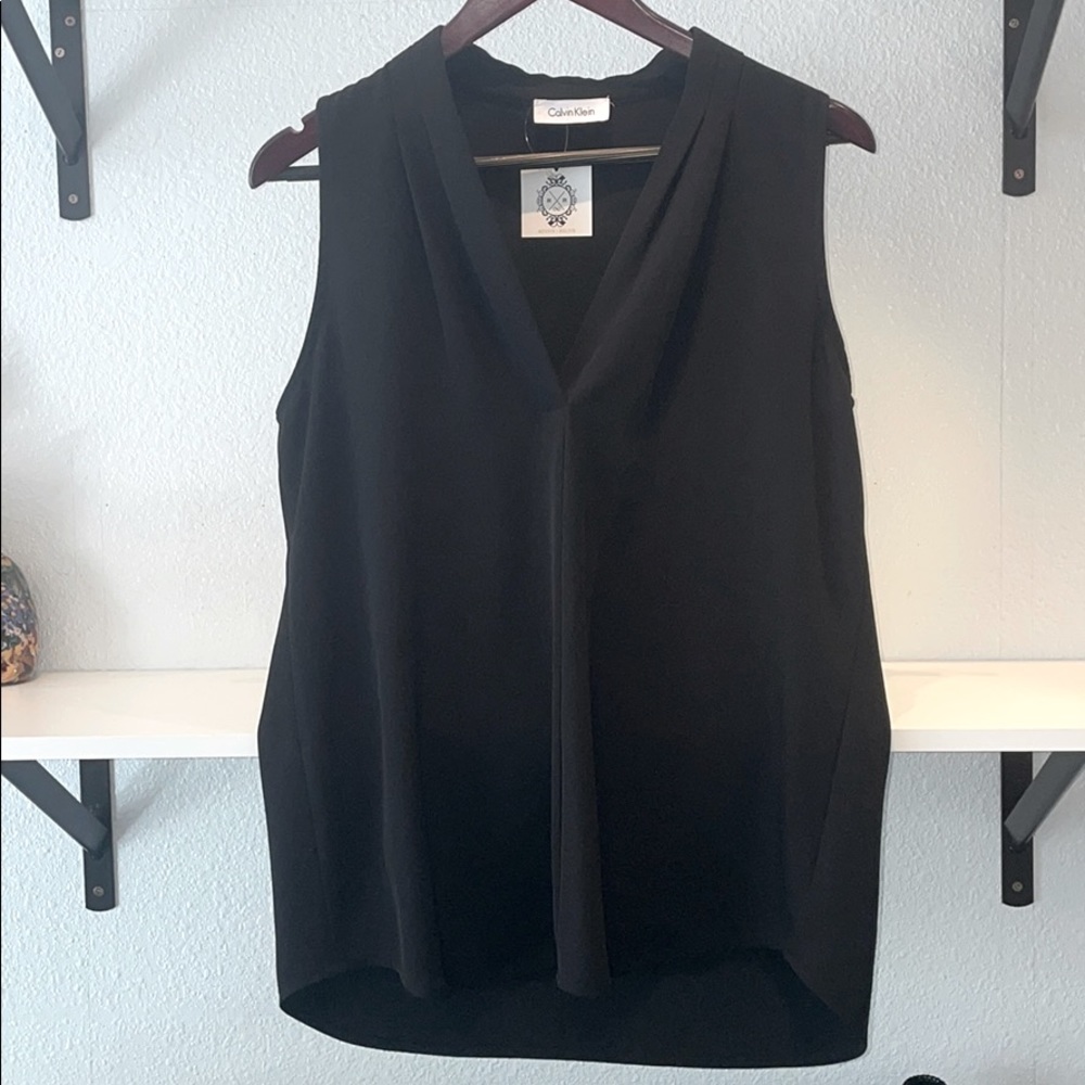 Calvin Klein Pleated V-Neck Blouse